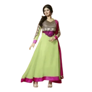 Georgette Green Zari Work Semi Stitched Long Anarkali Suit - 15004