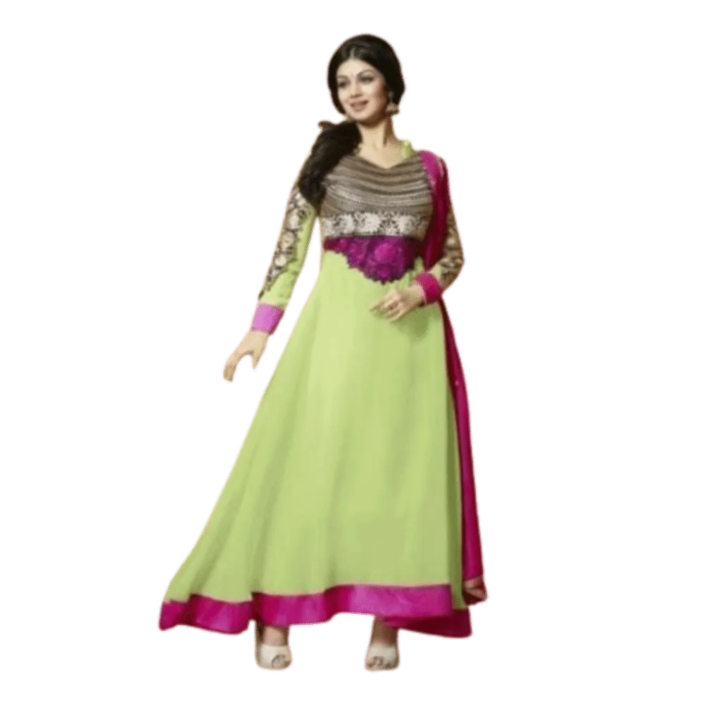 Georgette Green Zari Work Semi Stitched Long Anarkali Suit - 15004