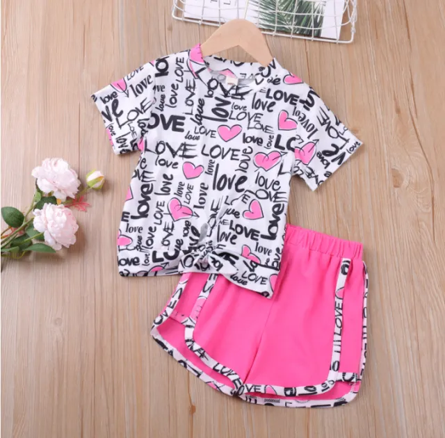 Girl Clothes Set Summer Children Bow Lace Sling T-shirt  Striped Short Pants Sets Kids Sleeveless Clothing