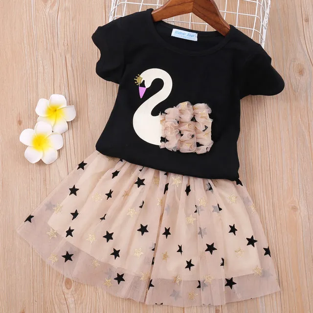 Girl Clothes Set Summer Children Bow Lace Sling T-shirt  Striped Short Pants Sets Kids Sleeveless Clothing