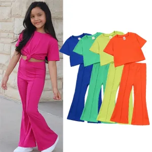 Girls' Summer 2pc Set Short Sleeve Tee   Flared Pants