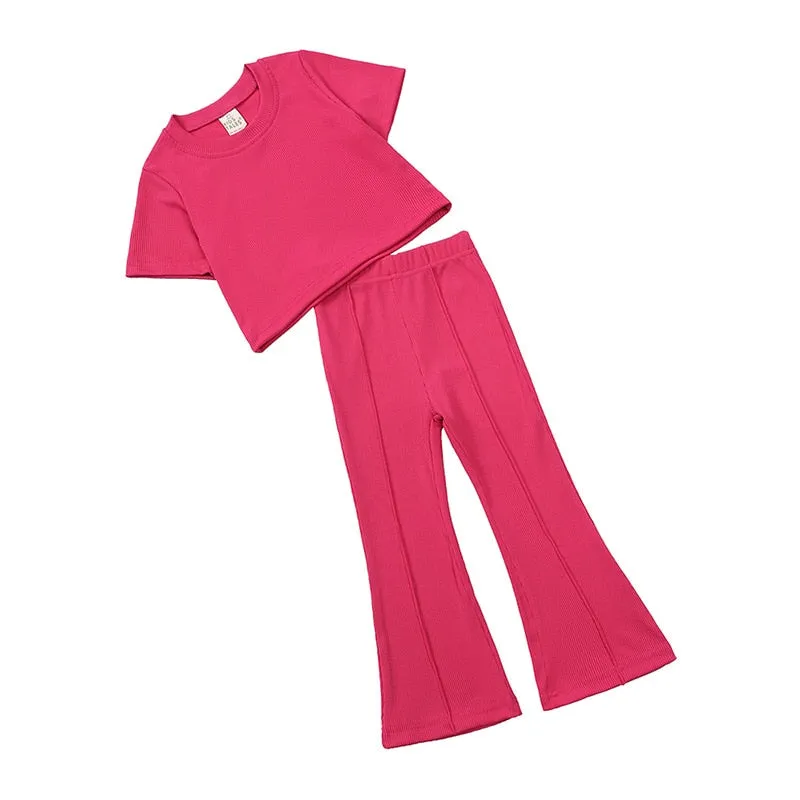 Girls' Summer 2pc Set Short Sleeve Tee   Flared Pants