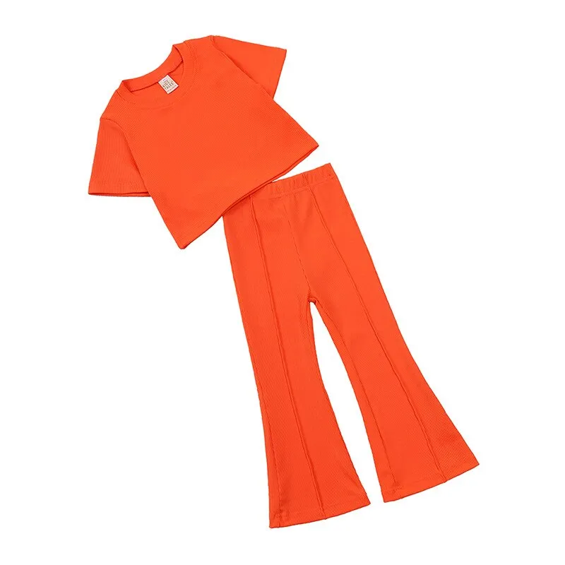 Girls' Summer 2pc Set Short Sleeve Tee   Flared Pants