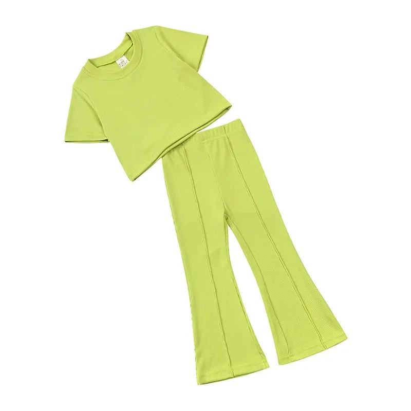 Girls' Summer 2pc Set Short Sleeve Tee   Flared Pants