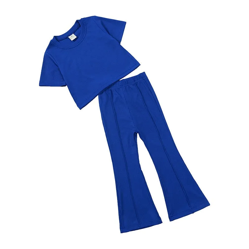 Girls' Summer 2pc Set Short Sleeve Tee   Flared Pants
