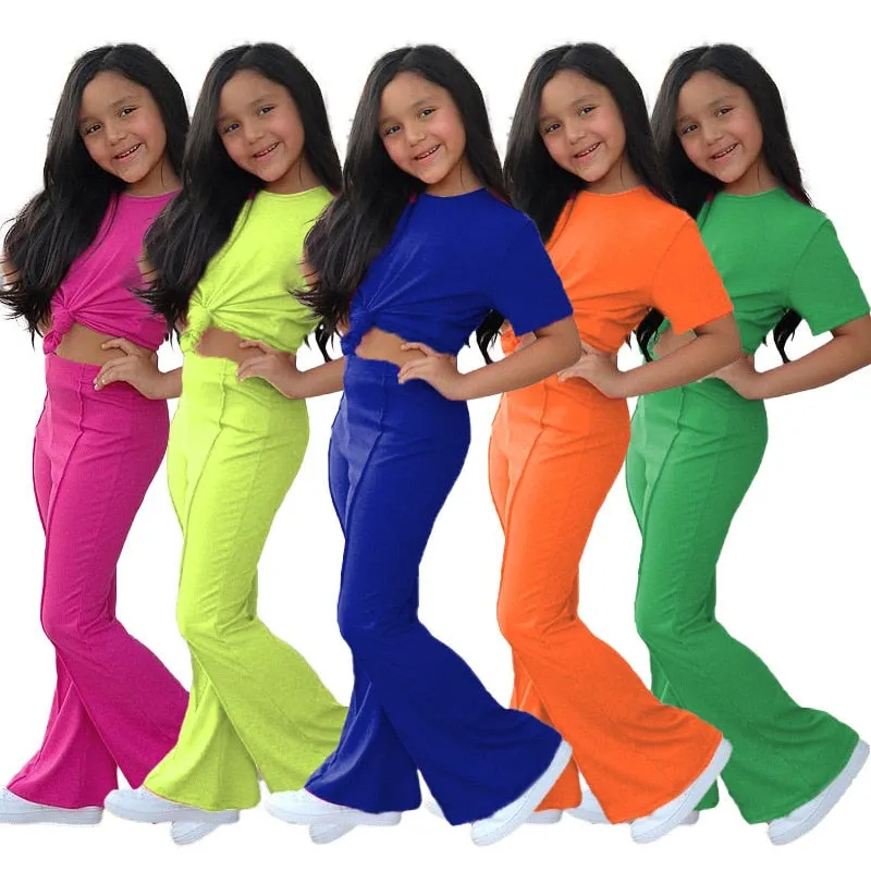 Girls' Summer 2pc Set Short Sleeve Tee   Flared Pants