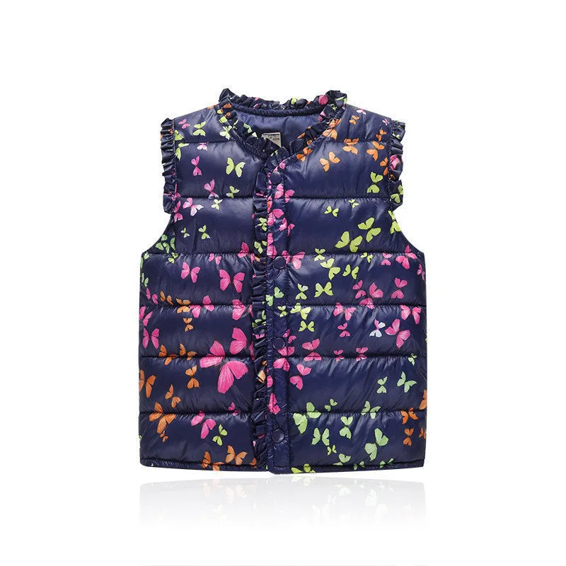 Girls Vests Children's Down Cotton Warm Vest Baby Girls Sweet Floral Waistcoat High Quality Kids Vest Outerwear 2-7 Years