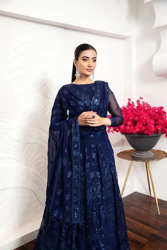 Glace Bleu | Alizeh Royale De Luxe Collection | Unstitched Embroidered Chiffon Suits