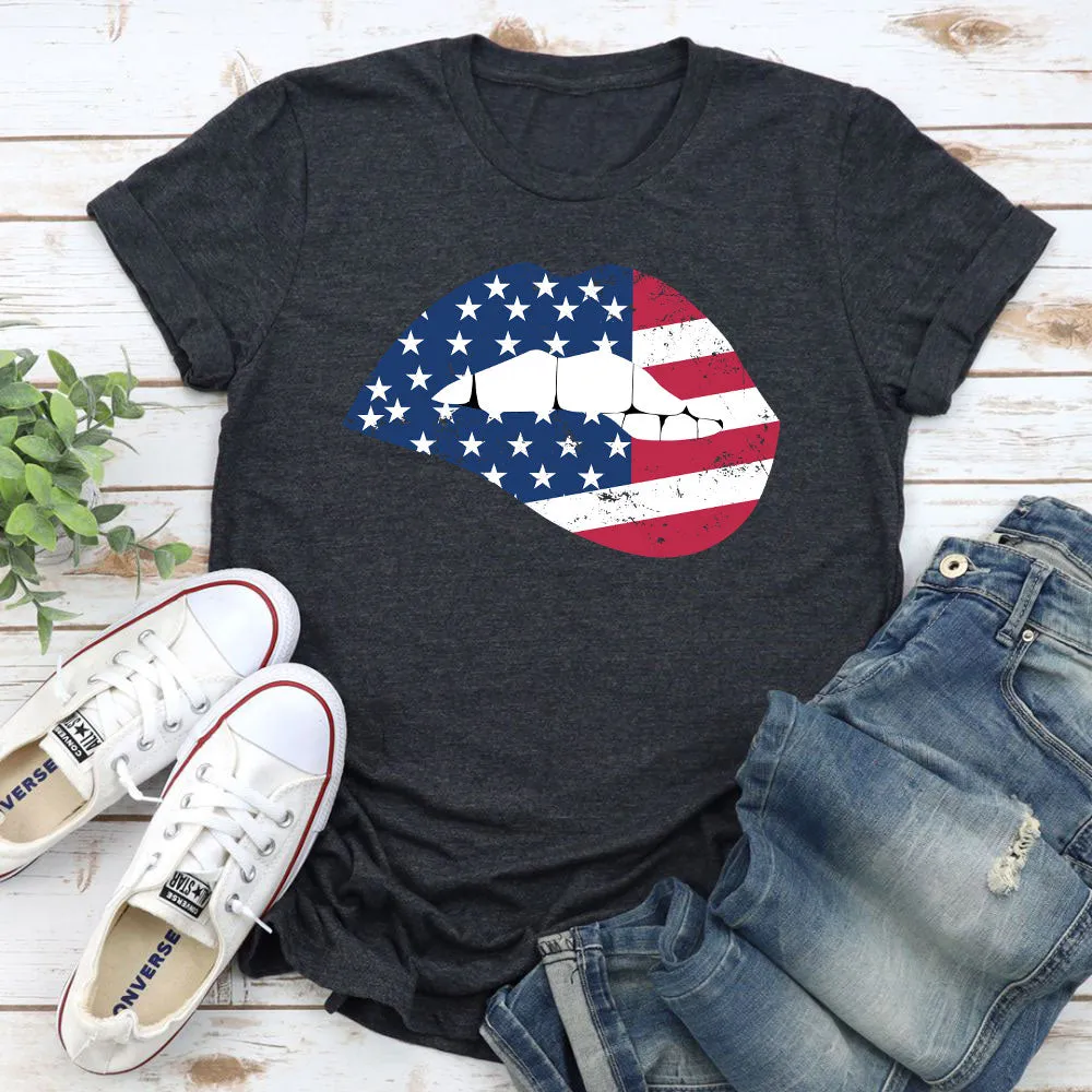 Graphic T-Shirts American Flag Lips T-Shirt