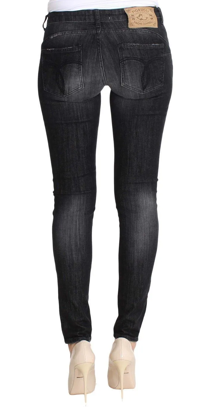 Gray Wash Cotton Denim Stretch Skinny Fit Jeans