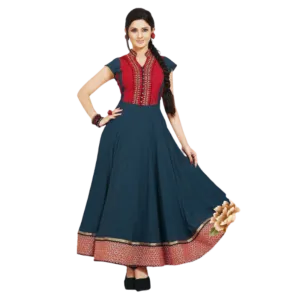 GREY & RED VISCOSE ANARKALI SALWAR KAMEEZ