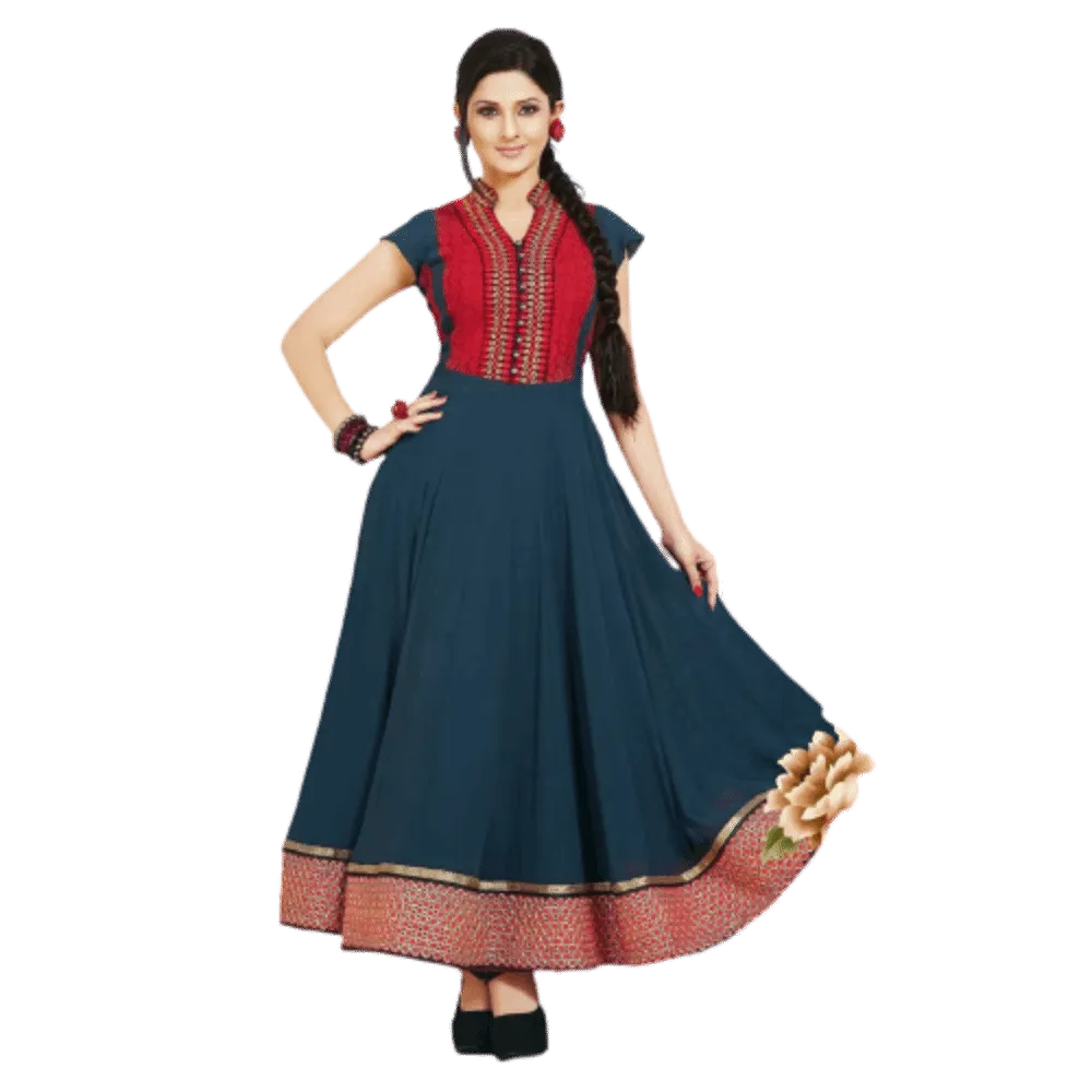 GREY & RED VISCOSE ANARKALI SALWAR KAMEEZ