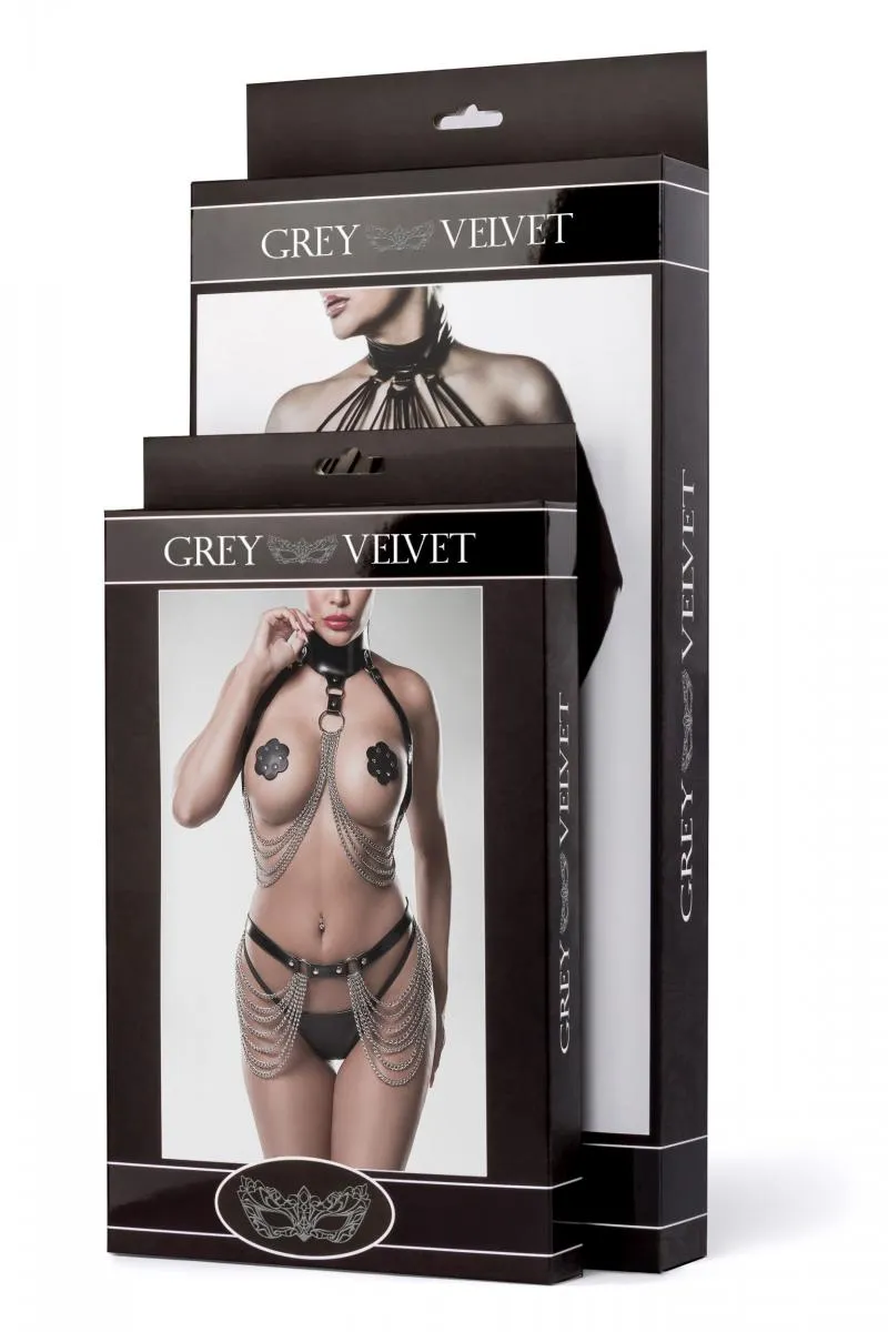 Grey Velvet Harness Erotic Set