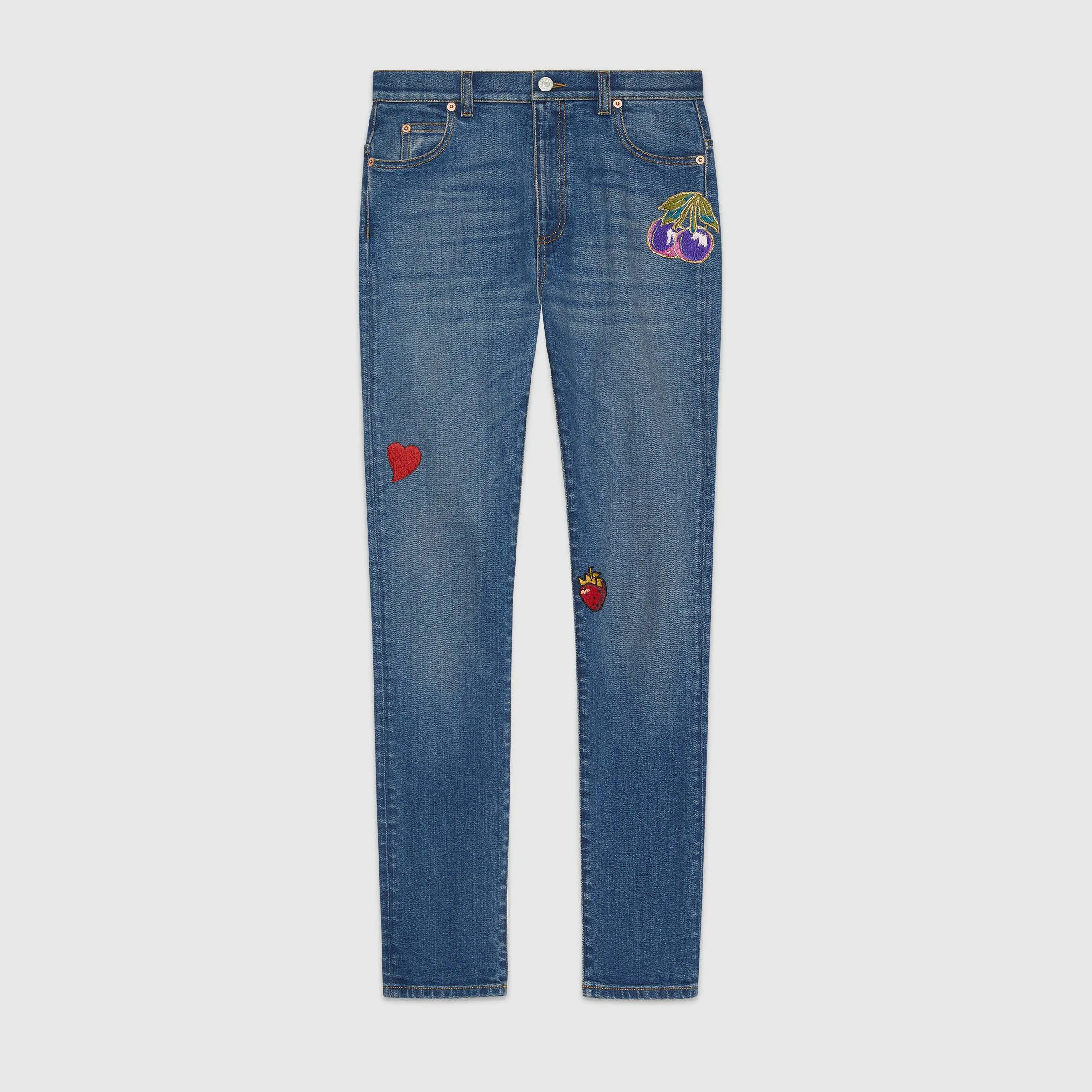 Gucci Denim Skinny Trousers with Patches in Blue Wash