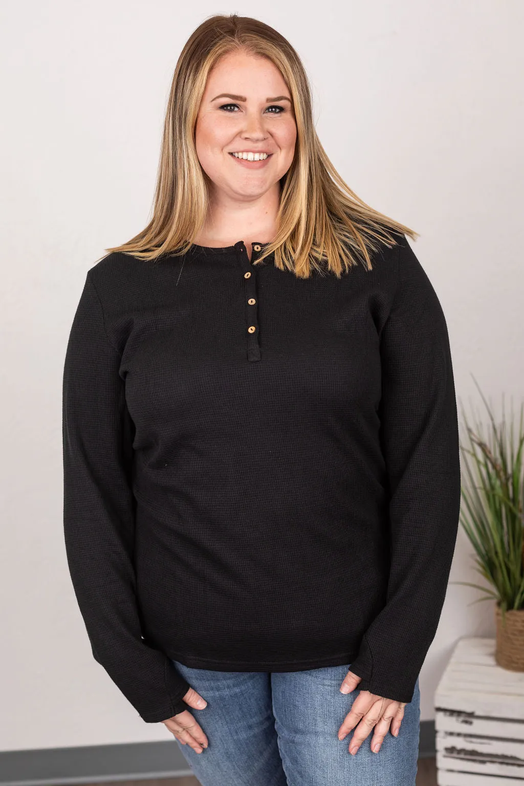 Harper Long Sleeve Henley - Black