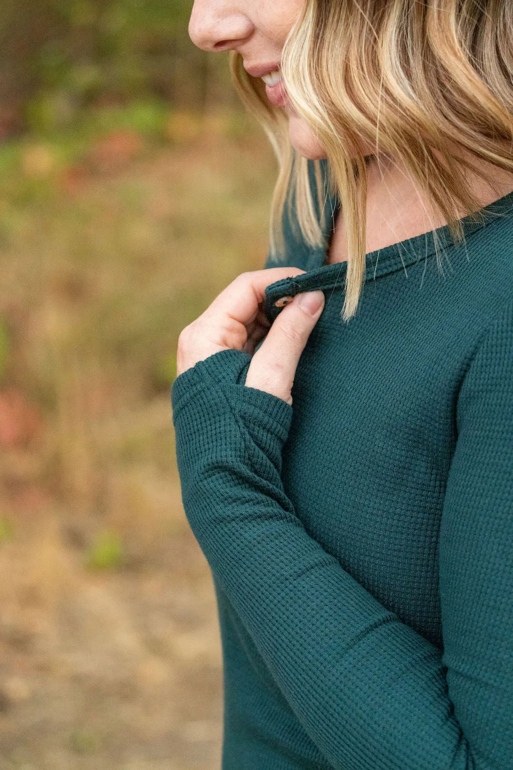 Harper Long Sleeve Henley - Evergreen