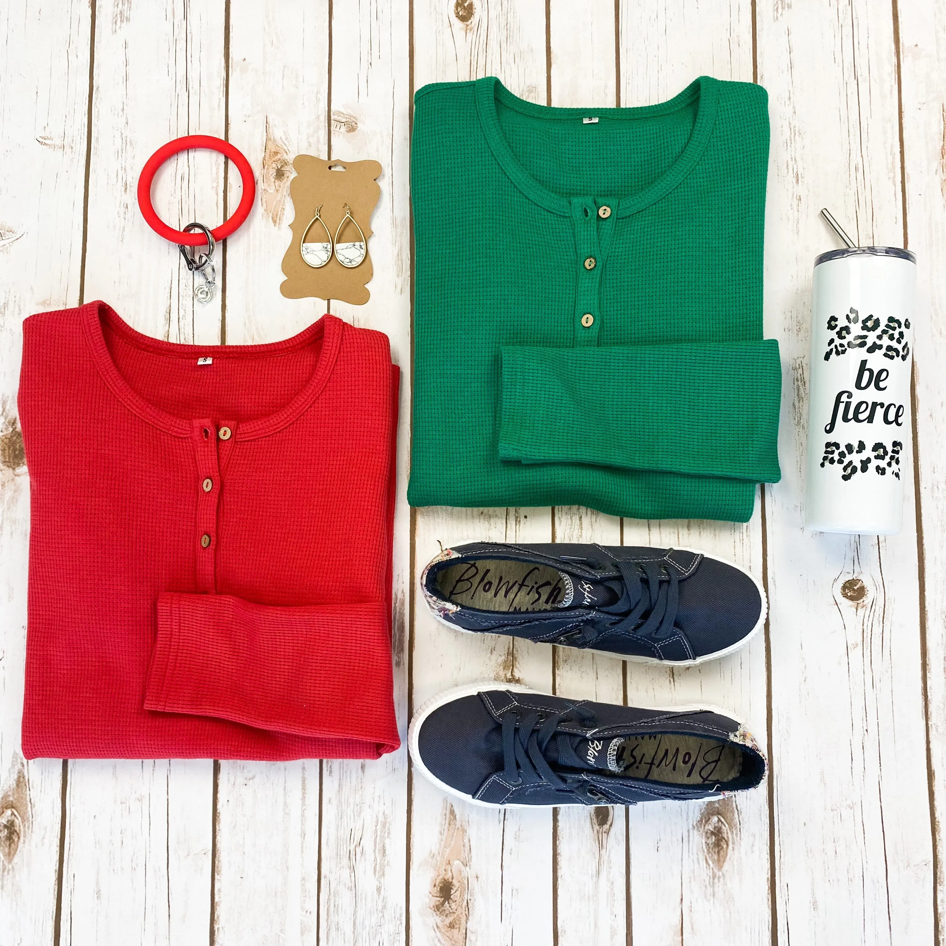 Harper Long Sleeve Henley - Red