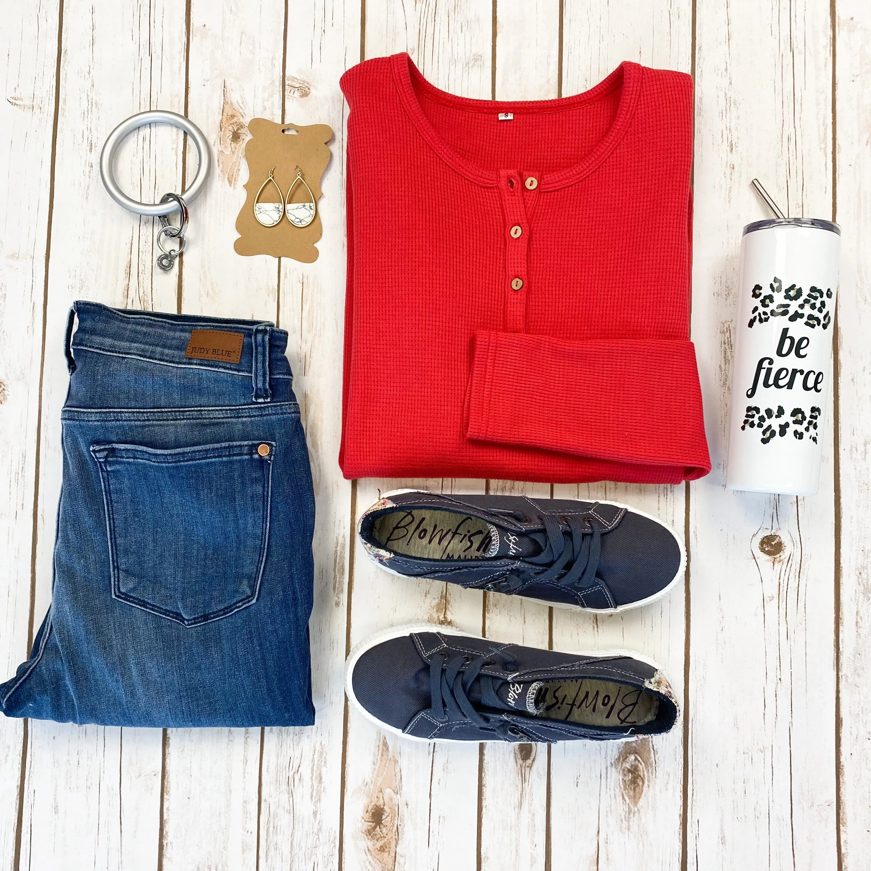 Harper Long Sleeve Henley - Red