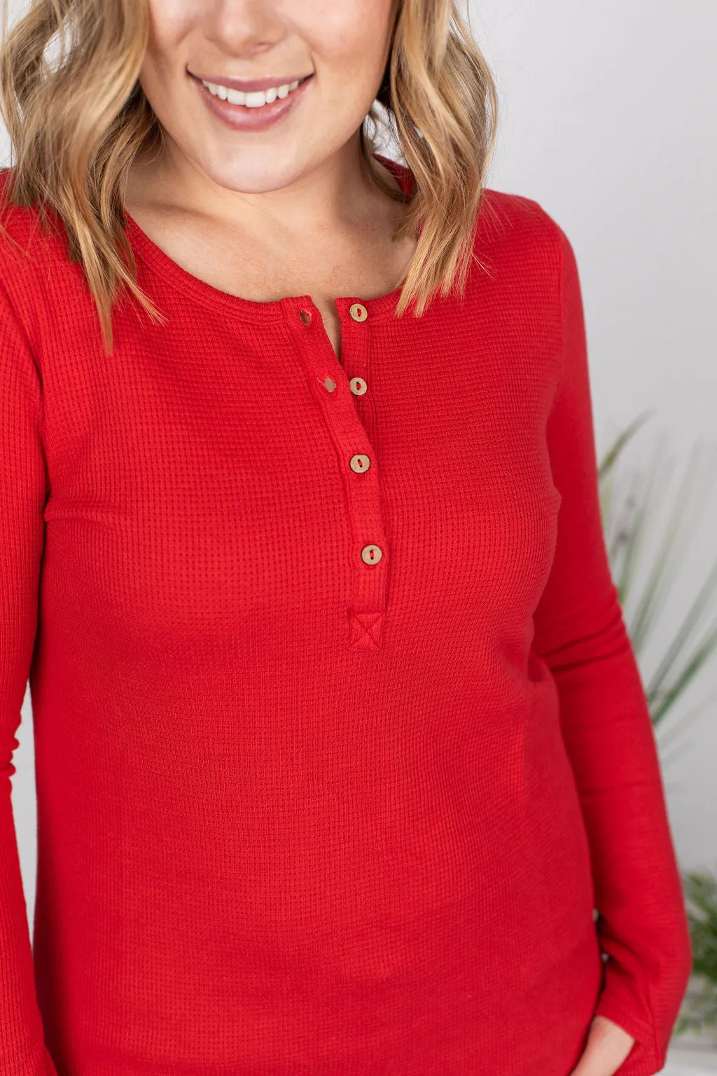 Harper Long Sleeve Henley - Red