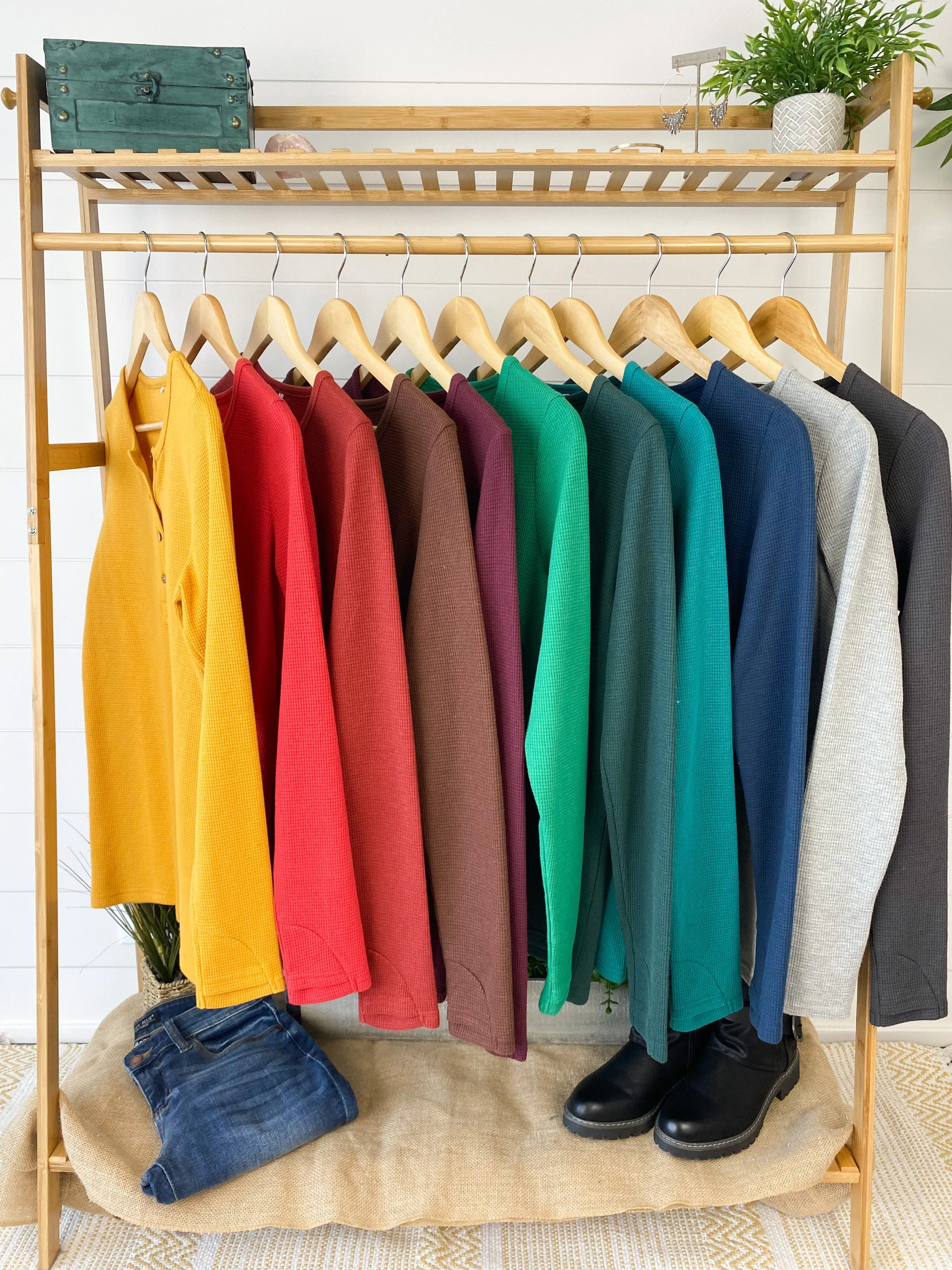 Harper Long Sleeve Henley - Red