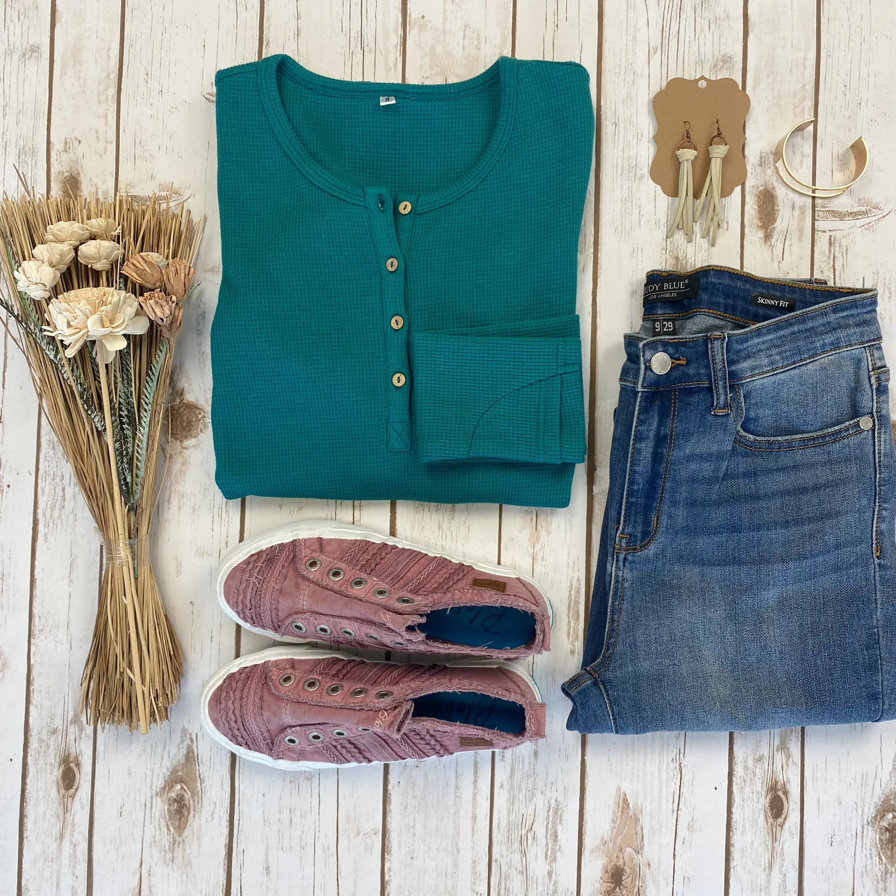 Harper Long Sleeve Henley - Teal