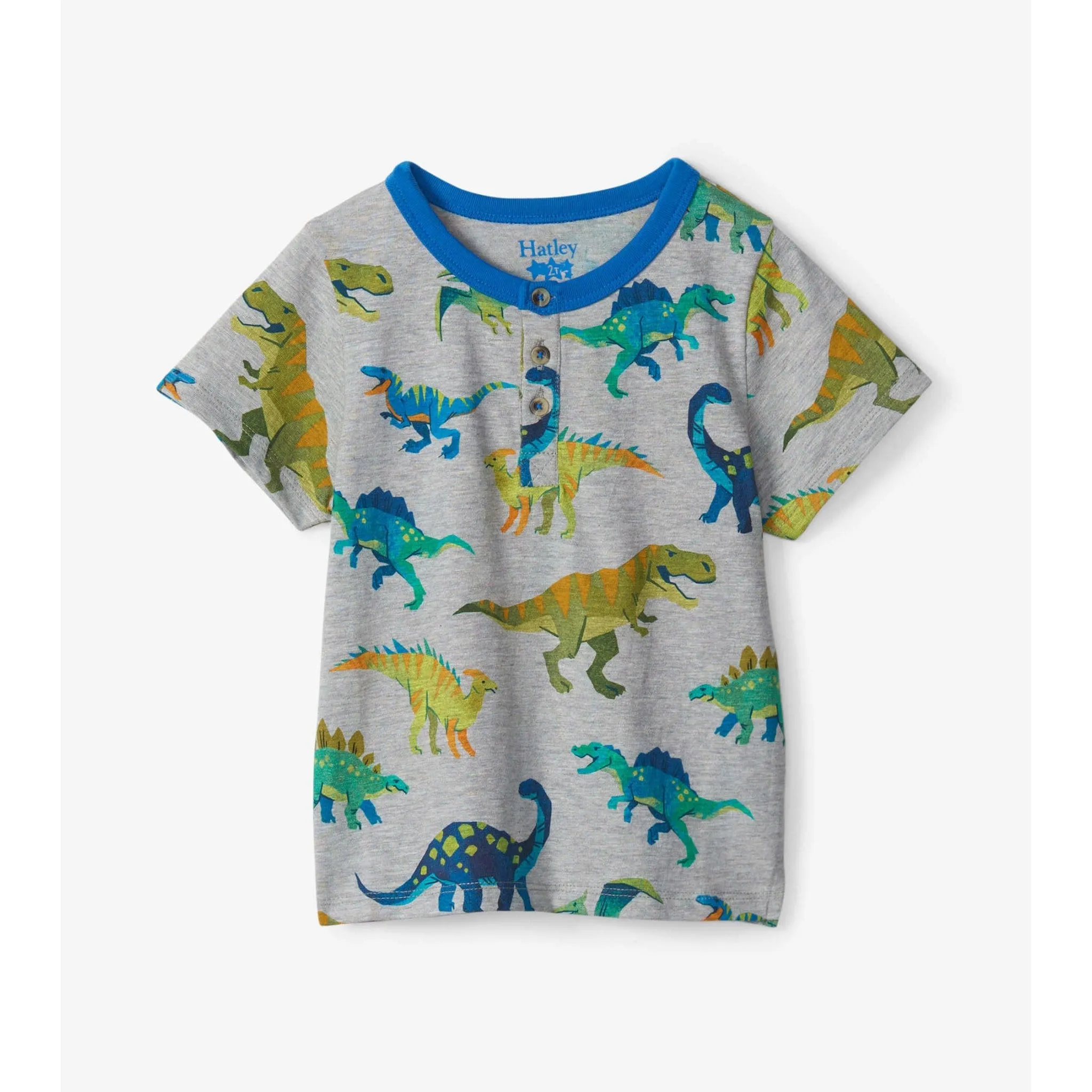 Hatley Colorblock Dino Henley Tee - Athletic Grey Melange