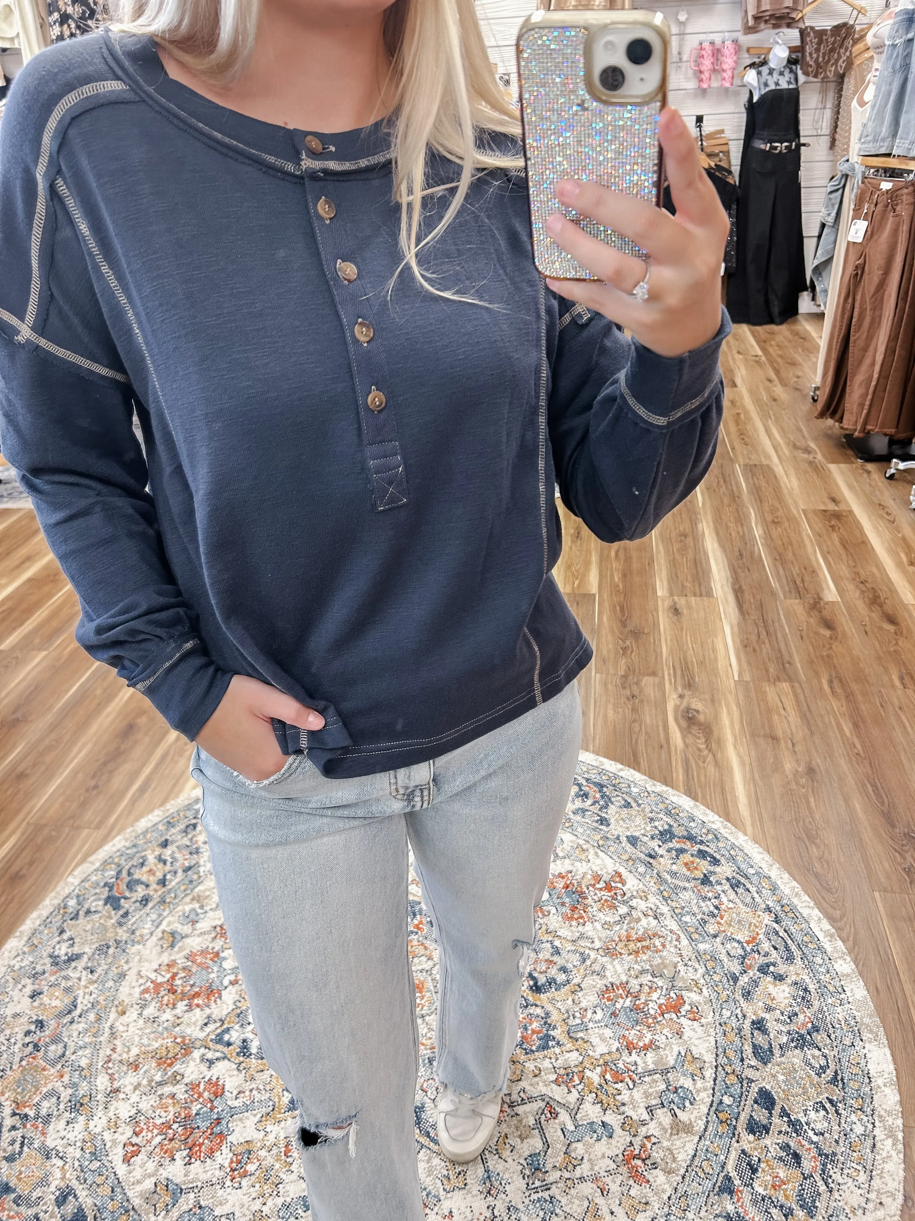 Henley Dark Denim Top