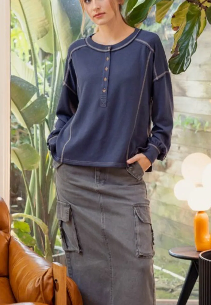Henley Dark Denim Top