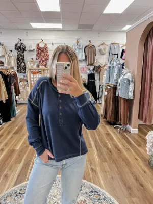 Henley Dark Denim Top