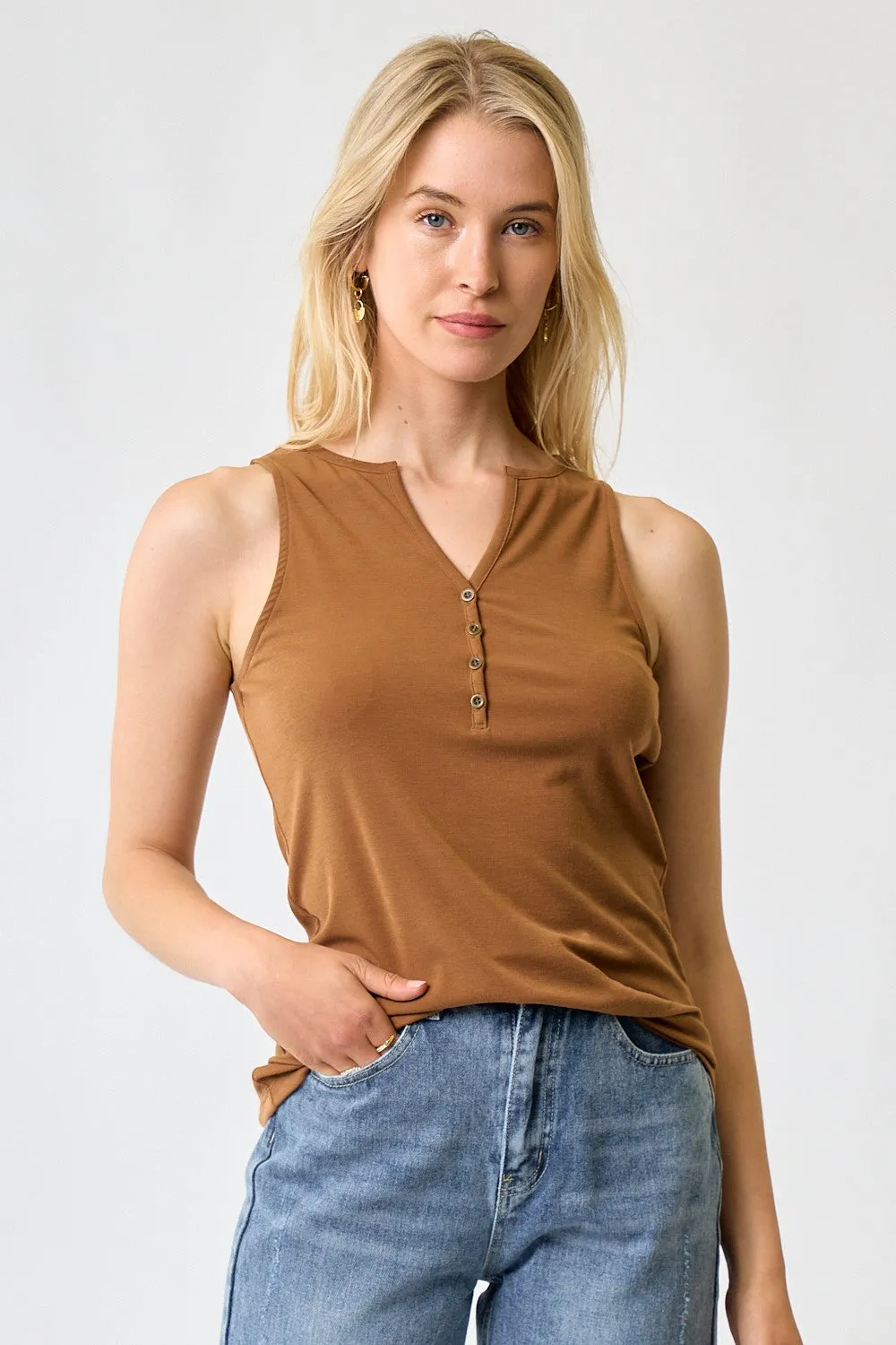 Henley Knit Tank with Front Buttons