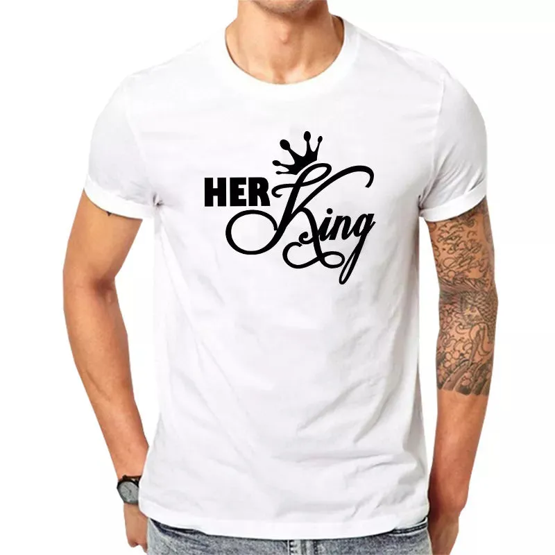 Her King His Queen Couples T Shirt Crown Print Couple Tshirt  Tops Lovers Tee Shirt