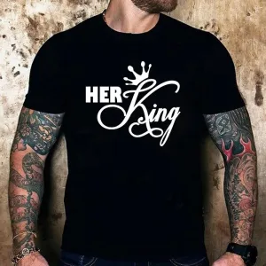 Her King His Queen Couples T Shirt Crown Print Couple Tshirt  Tops Lovers Tee Shirt