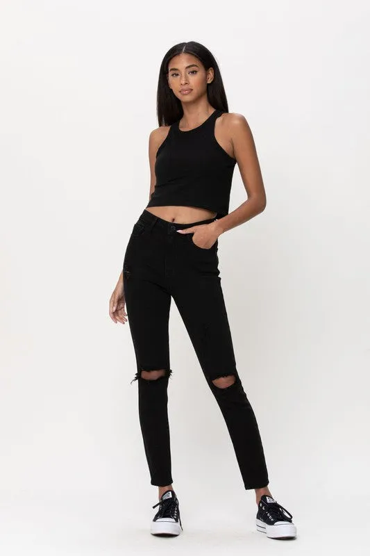 High Rise Distress Ankle Skinny