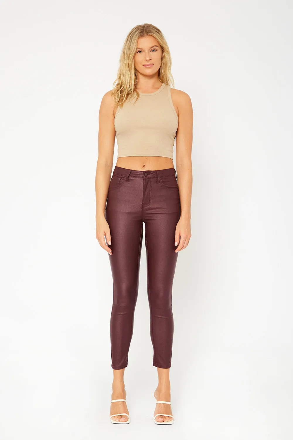 High-rise olive PU leather skinny pants