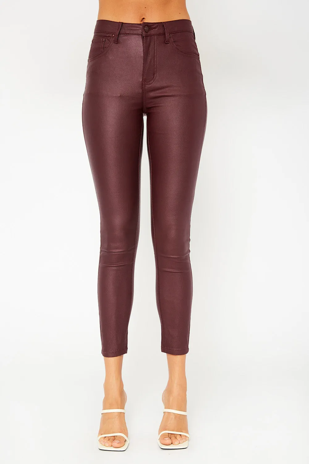 High-rise olive PU leather skinny pants