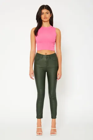 High-rise olive PU leather skinny pants