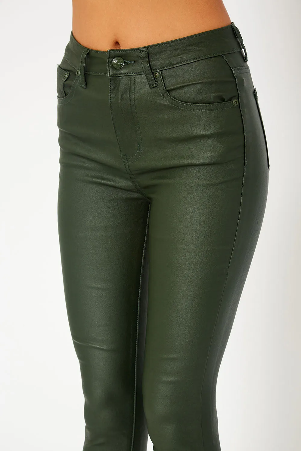 High-rise olive PU leather skinny pants