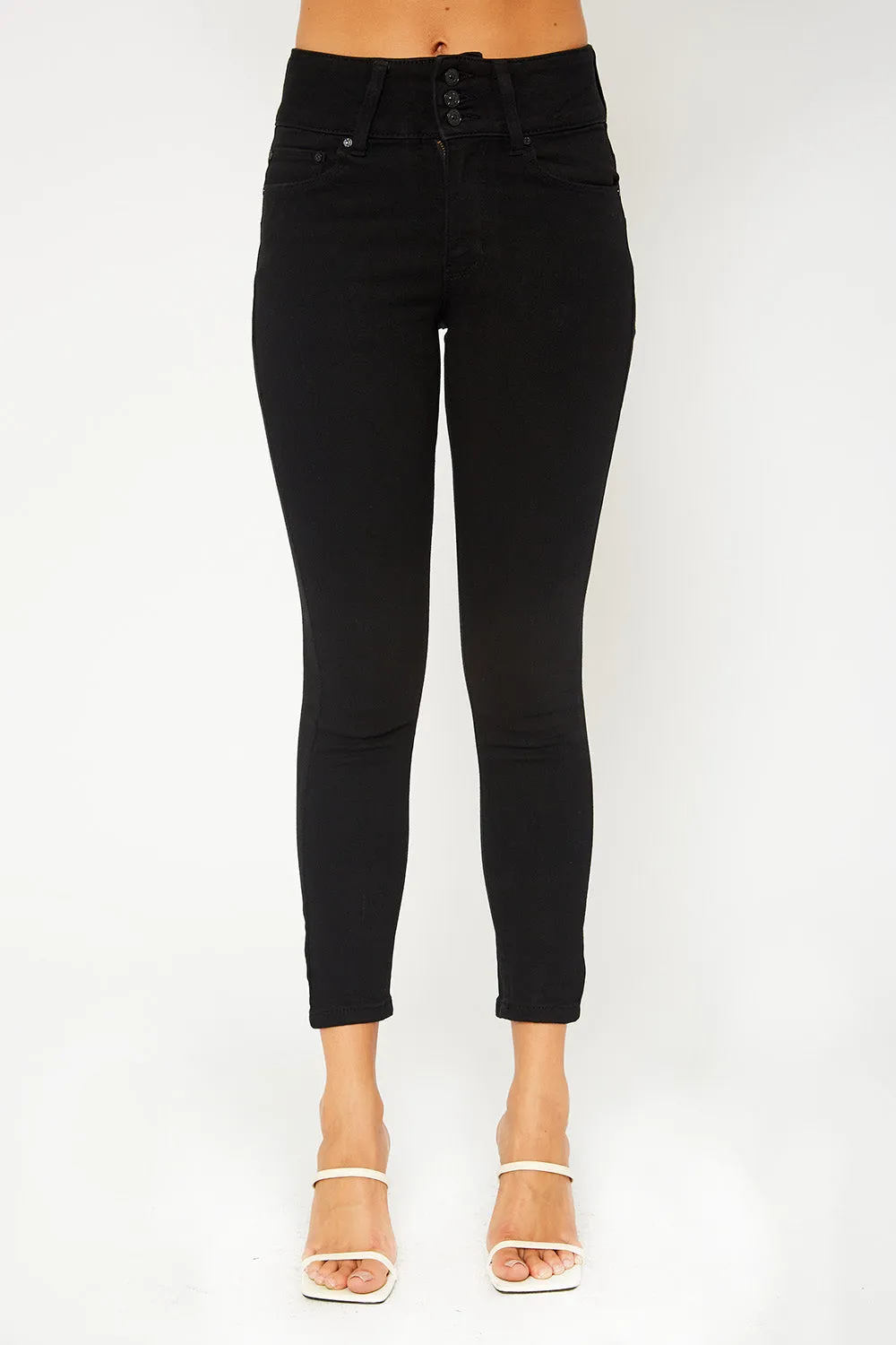 High-rise three button black skinny pants