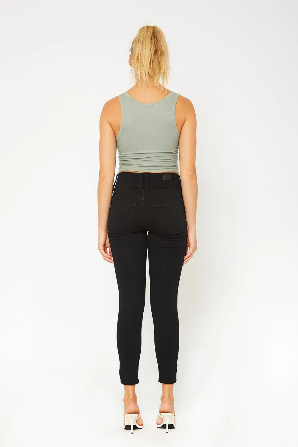 High-rise three button black skinny pants