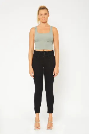 High-rise three button black skinny pants
