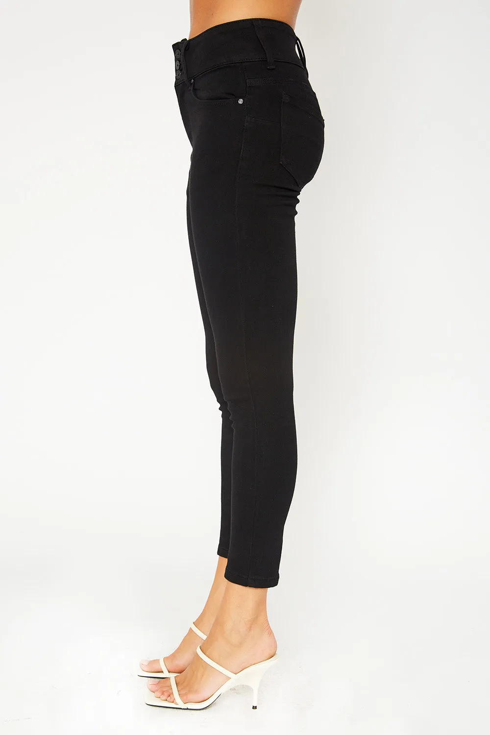 High-rise three button black skinny pants