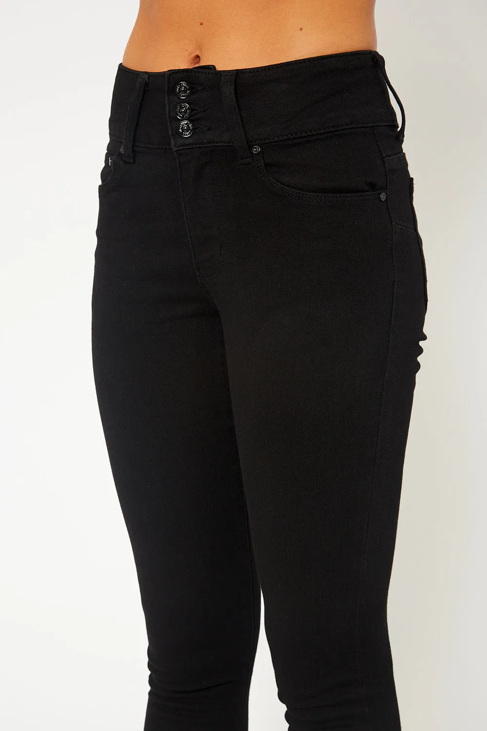High-rise three button black skinny pants