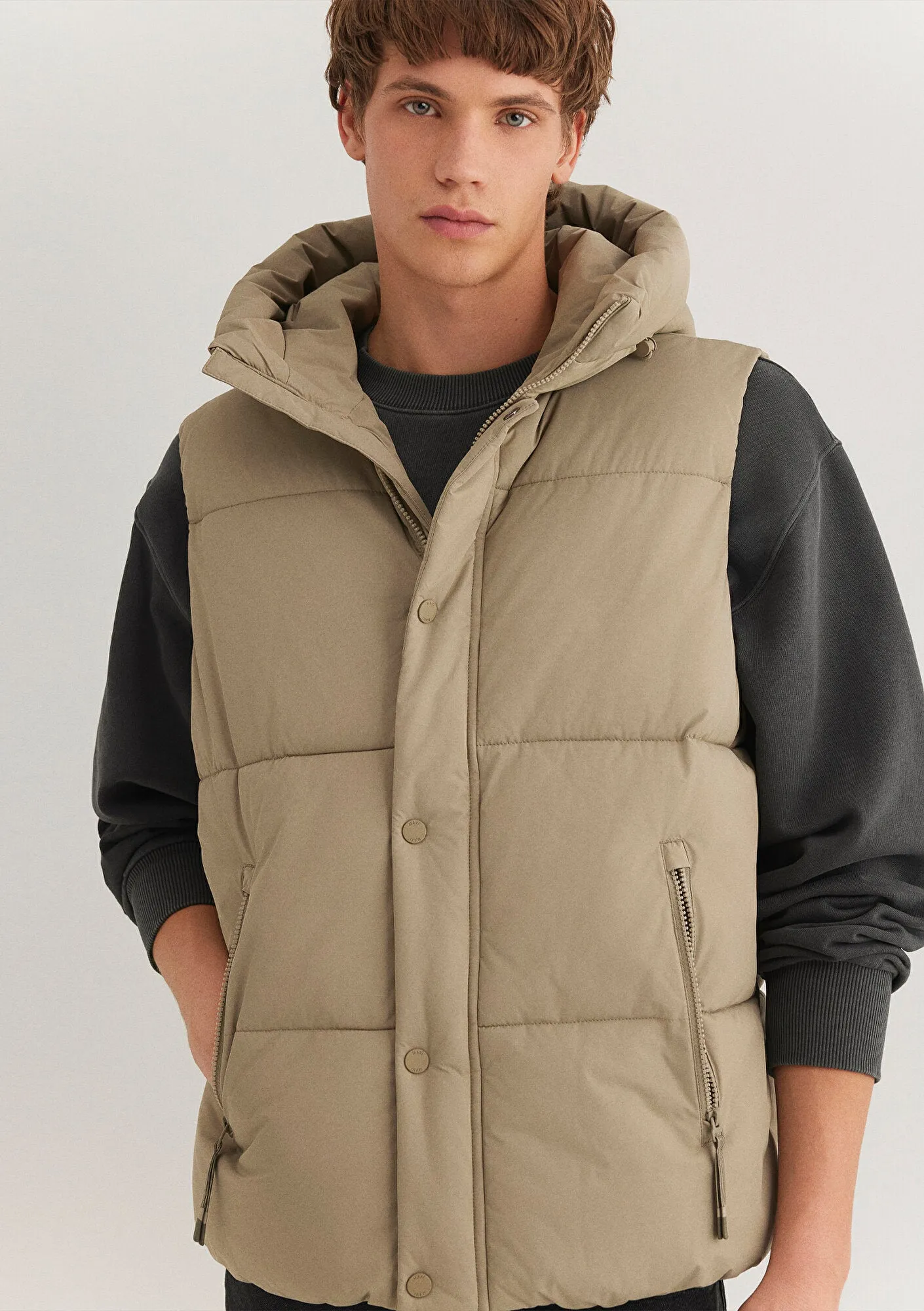 Hooded Brown Puffer Vest