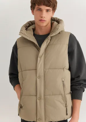 Hooded Brown Puffer Vest