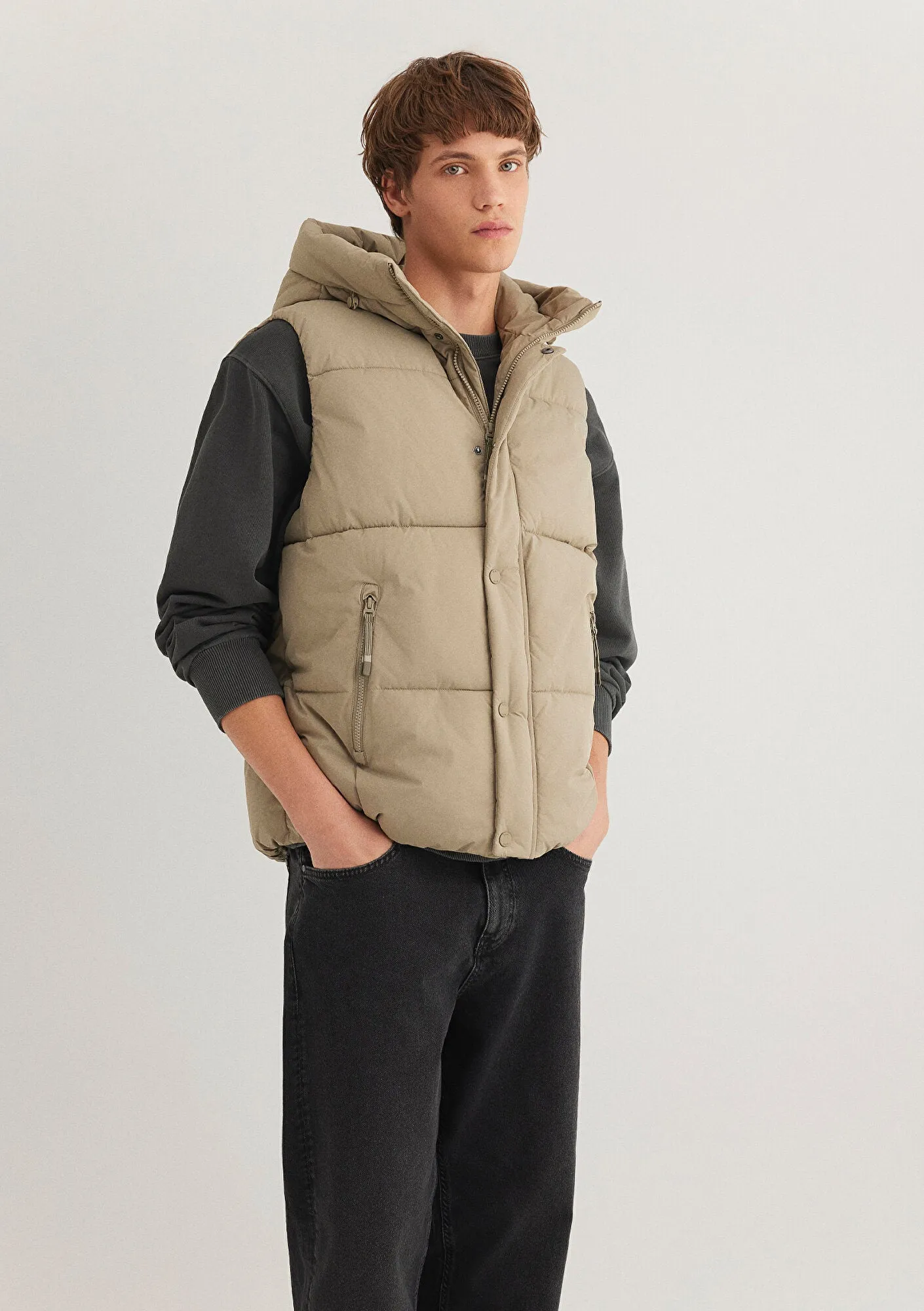 Hooded Brown Puffer Vest