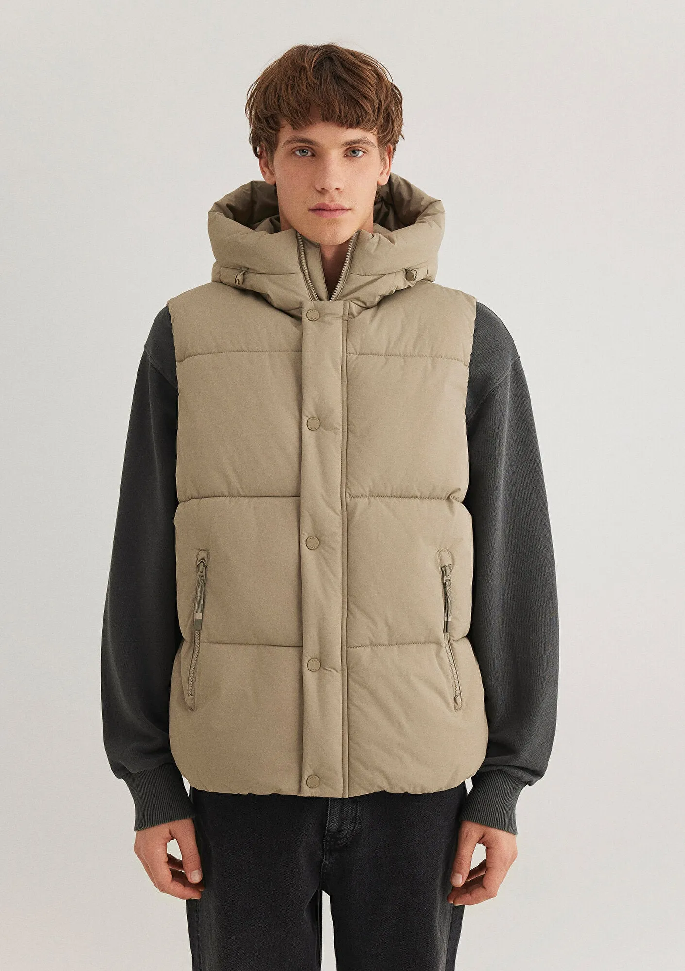 Hooded Brown Puffer Vest