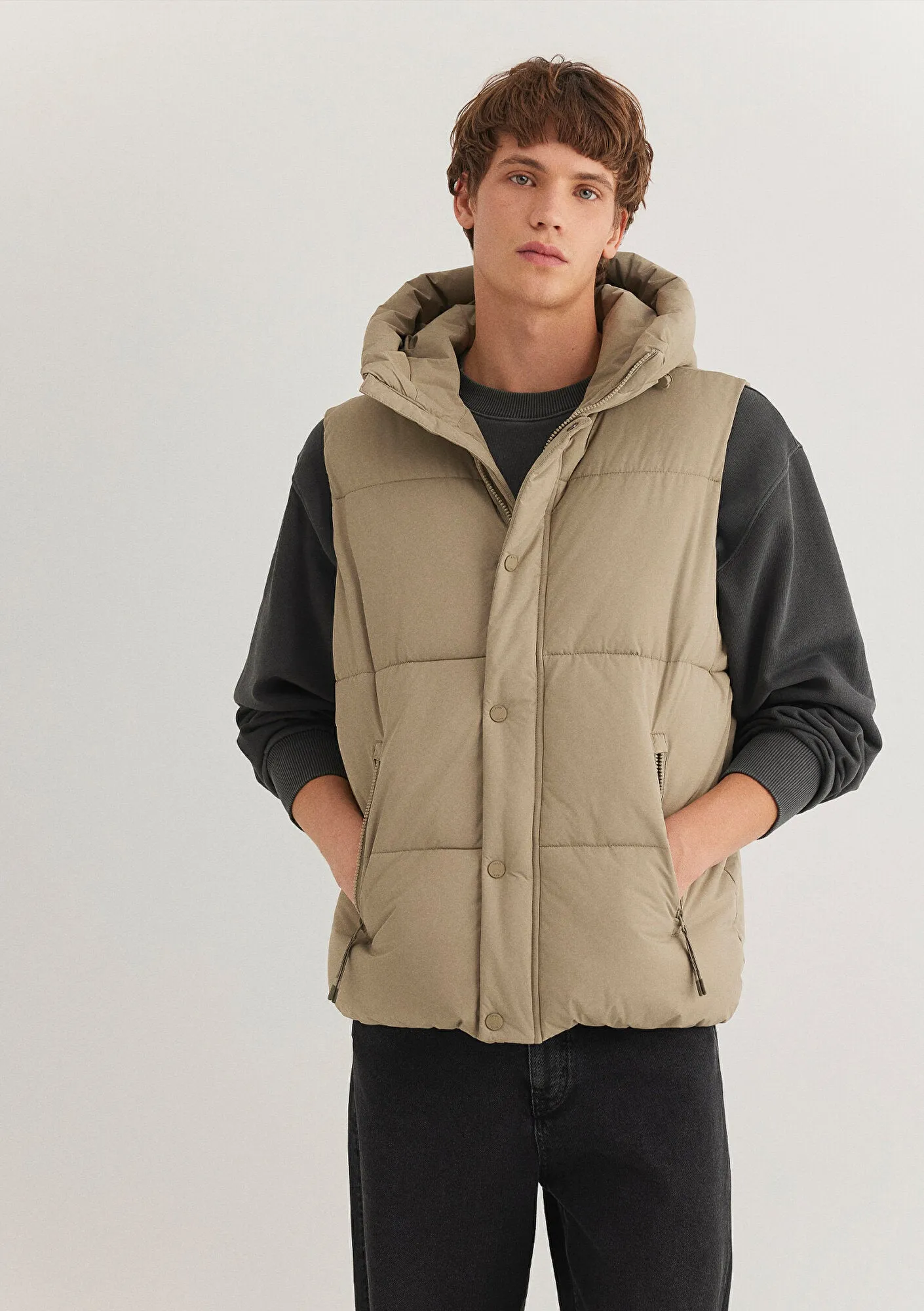 Hooded Brown Puffer Vest