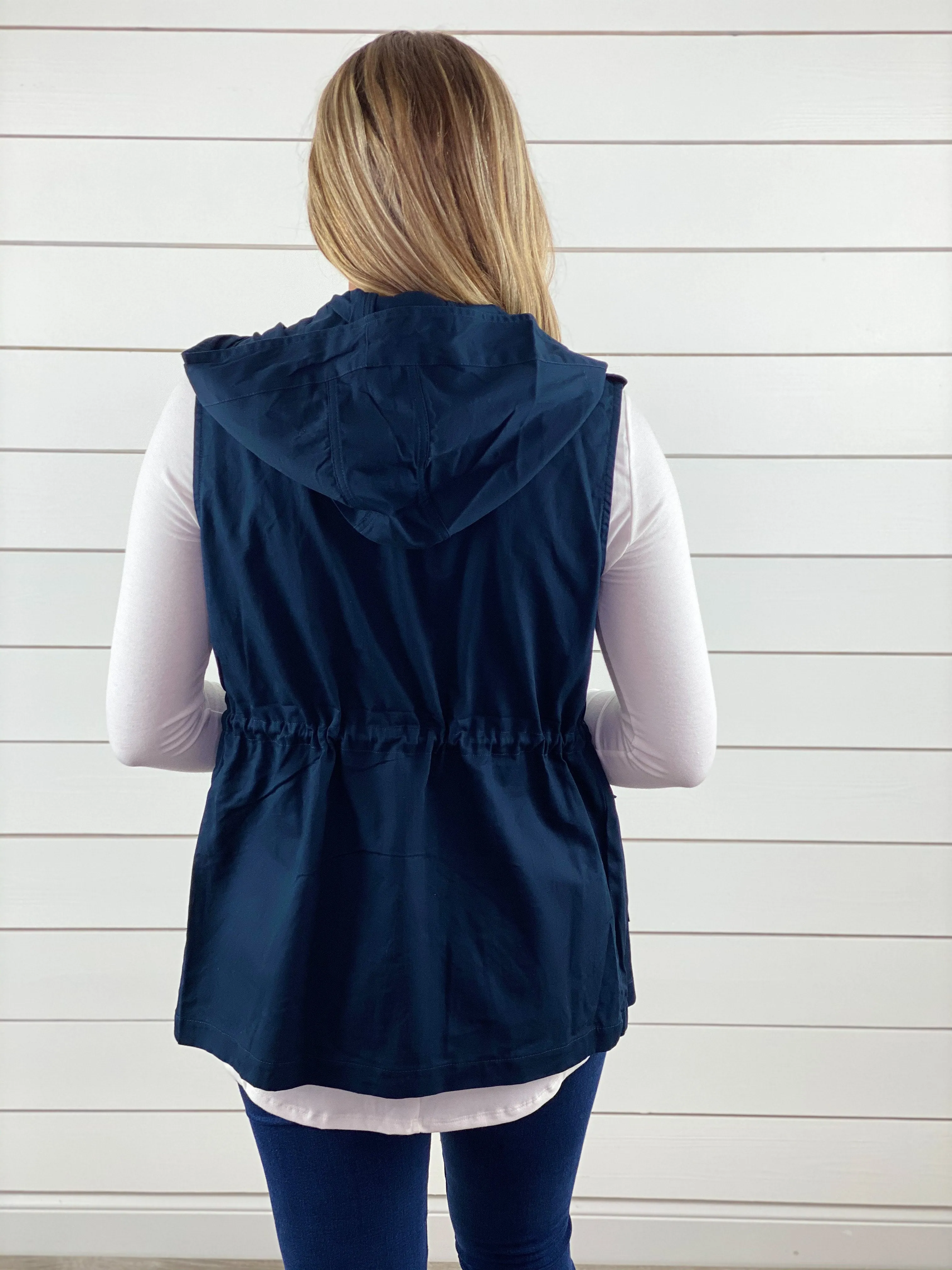 Hooded Utility Vest - Navy