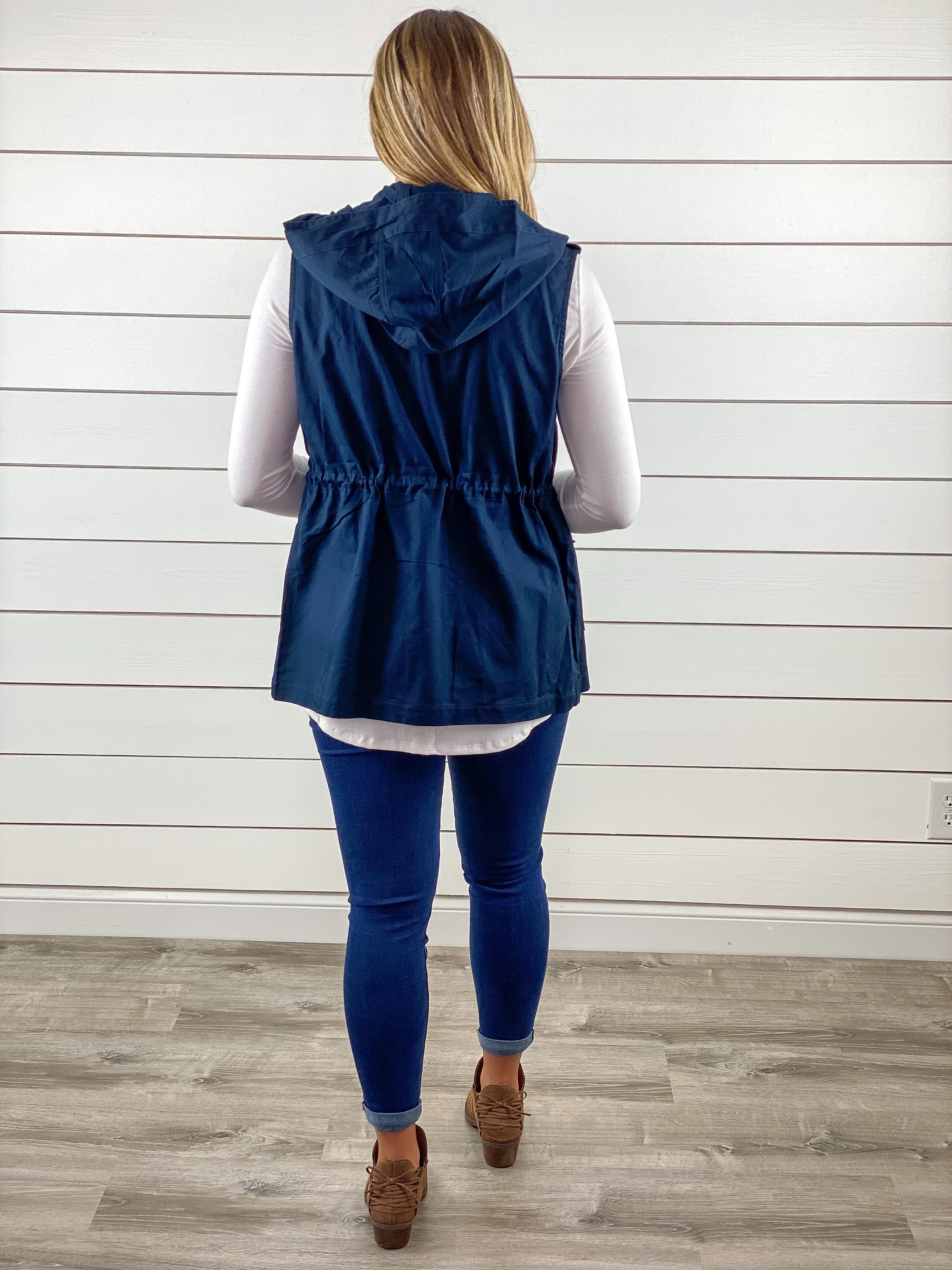 Hooded Utility Vest - Navy