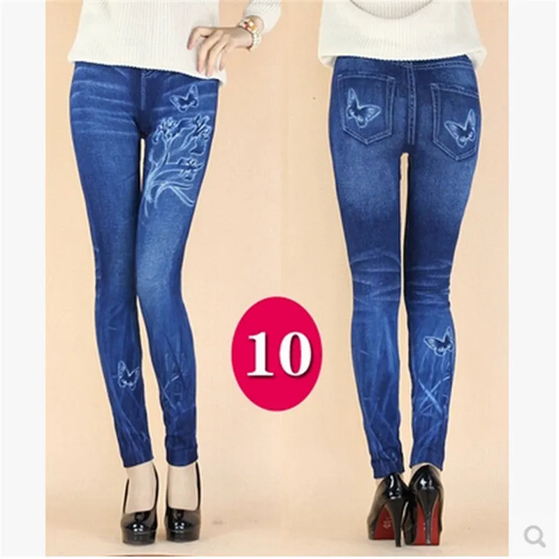 Imitation cowboy Leggings Women High waist jeans 2016 Latest Big yards Printing Thin High elastic Jeans Little feet pants  BN692